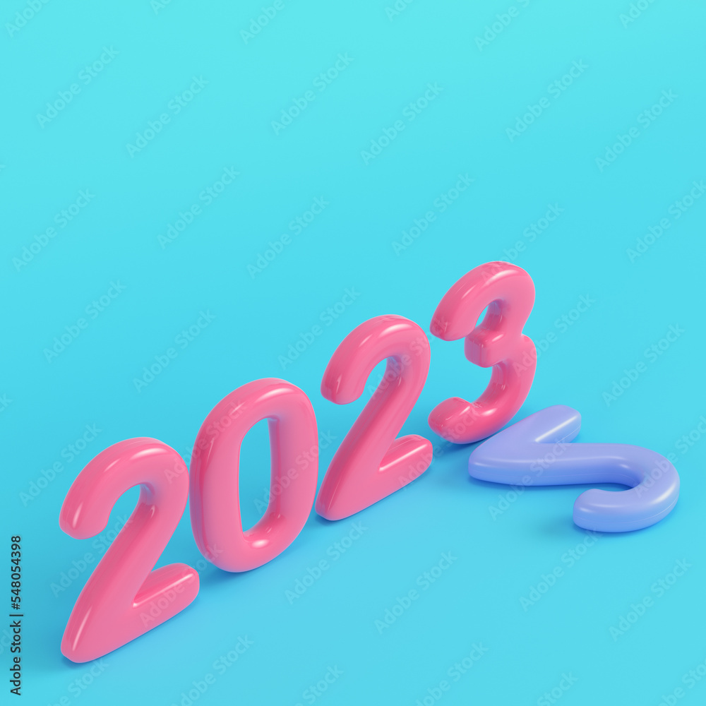 Pink 2023 digits on bright blue background in pastel colors. Minimalism concept Pink 2023 digits on bright blue background in pastel colors. Minimalism concept