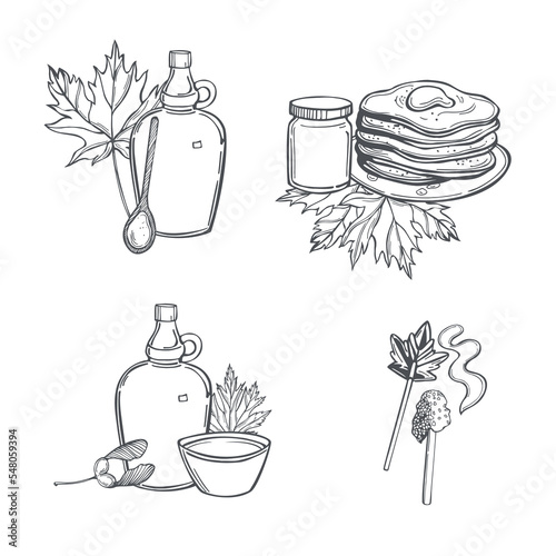 Maple syrup set. Sketch  illustration.