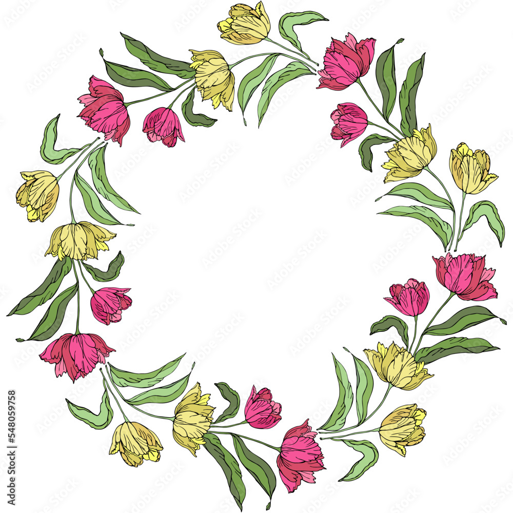 Tulips spring flower wreath, isolated on a white background Tulips spring flower wreath, isolated on a white background