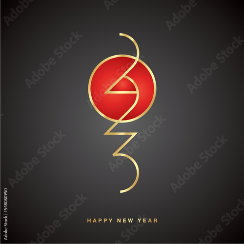 New Year 2023 abstract golden red space oddity numbers typography logo on black background