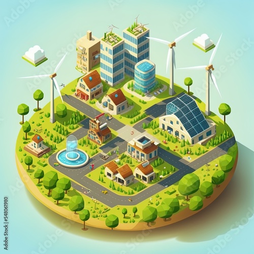 Eco friendly city isometric illustration