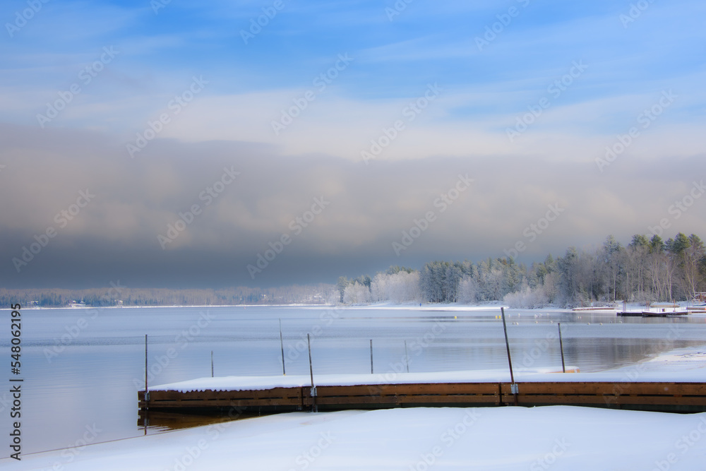 Canadian forest lake after the first snows of November. Province of Quebec Canadian forest lake after the first snows of November. Province of Quebec