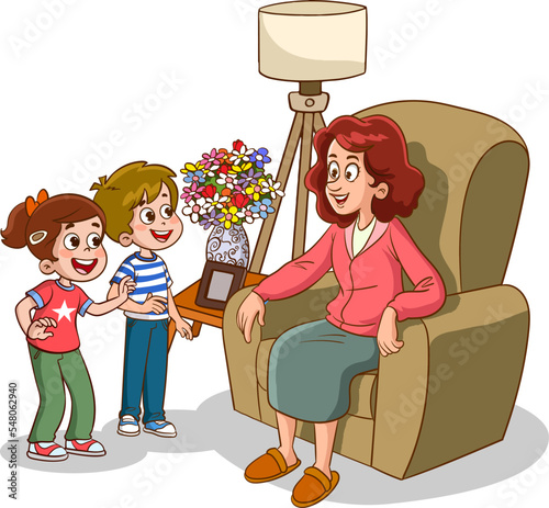 mother and kids to talk cartoon vector