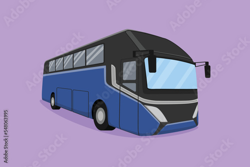 Cartoon flat style drawing express buses that serve inter-city passenger trips between provinces and also be used by tourists. Public vehicle on roadway. Urban life. Graphic design vector illustration