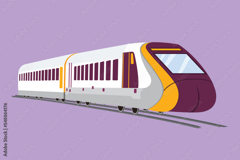 Fototapeta premium Character flat drawing train seen from the front prepares to carry passengers quickly, safe, comfortable to their destination. Mass rapid and public transportation. Cartoon design vector illustration