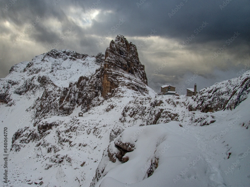 hiking in dolomiti di brenta in the beginning of winter hiking in dolomiti di brenta in the beginning of winter