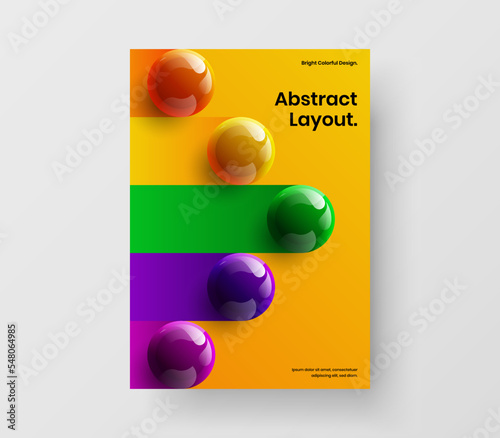 Isolated company brochure A4 vector design layout. Abstract 3D spheres pamphlet illustration.