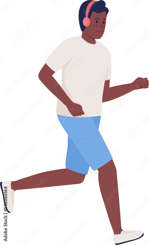 Athletic man wearing headphones semi flat color raster character. Running figure. Full body person on white. Sportsperson simple cartoon style illustration for web graphic design and animation Athletic man wearing headphones semi flat color raster character. Running figure. Full body person on white. Sportsperson simple cartoon style illustration for web graphic design and animation