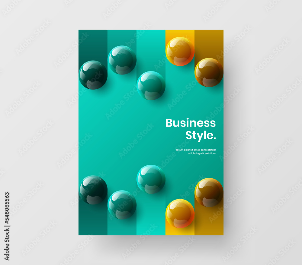 Isolated 3D balls placard template. Modern journal cover A4 design vector layout.