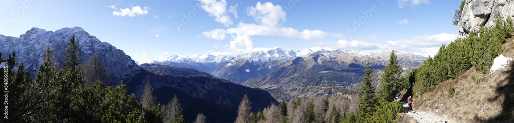 hiking in dolomiti di brenta in the beginning of winter