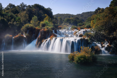 Fototapeta Naklejka Na Ścianę i Meble -  Cascade waterfalls in Krka National park in Croatia in summer. Croatia. Krka. Summer.