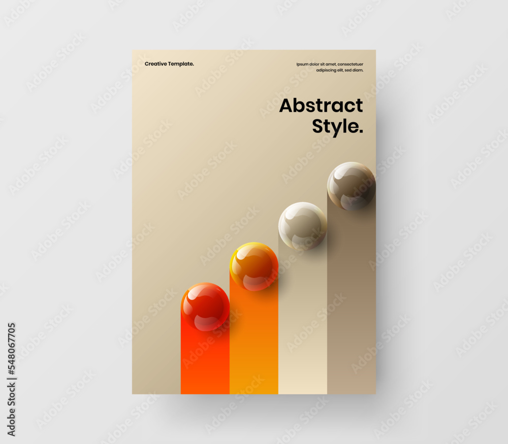 Modern realistic spheres presentation illustration. Minimalistic corporate brochure A4 vector design layout.
