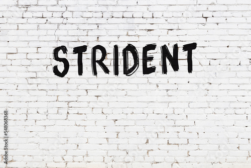 White wall with black paint inscription strident on it