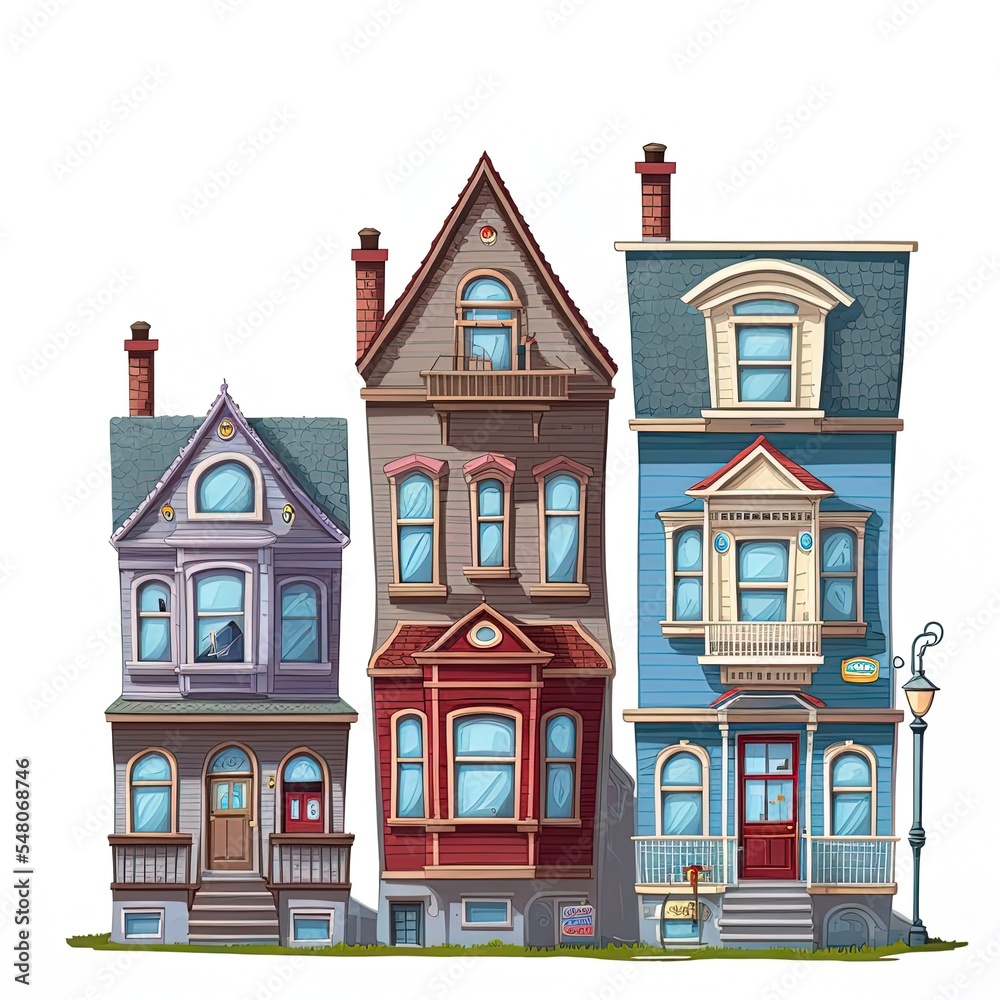 Front of urban houses isolated
