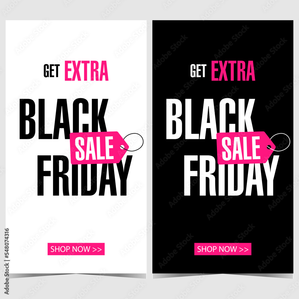 Black Friday vector banner for sale and discount promotion with price tag  or label. Black Friday minimalistic black and white poster, booklet, flyer  or brochure suitable for reduction announcement. Stock-Vektorgrafik | Adobe