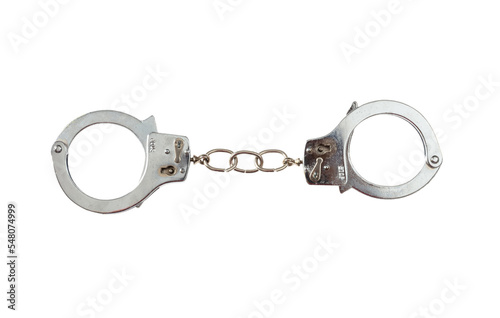 Handcuffs isolated on transparent background. PNG. Metal chain and locked cuffs.
