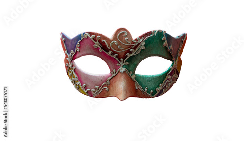 Foto Carnival mask pastel pink green color isolated Transparent background, PNG