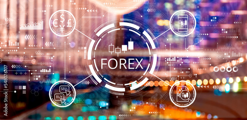 Forex trading concept with big city lights at night