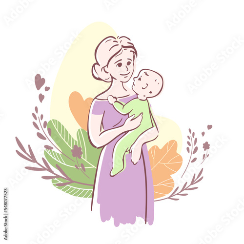 Mother holding baby in her arms. Vector illustration