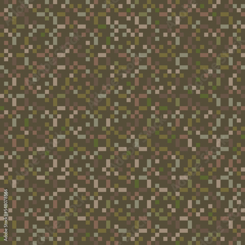 Seamless camouflage pattern. Vector camo texture. Abstract military background with small green, khaki, brown dots. Forest pixel background. Repeat design for fabric, textile, hunting, soldier uniform