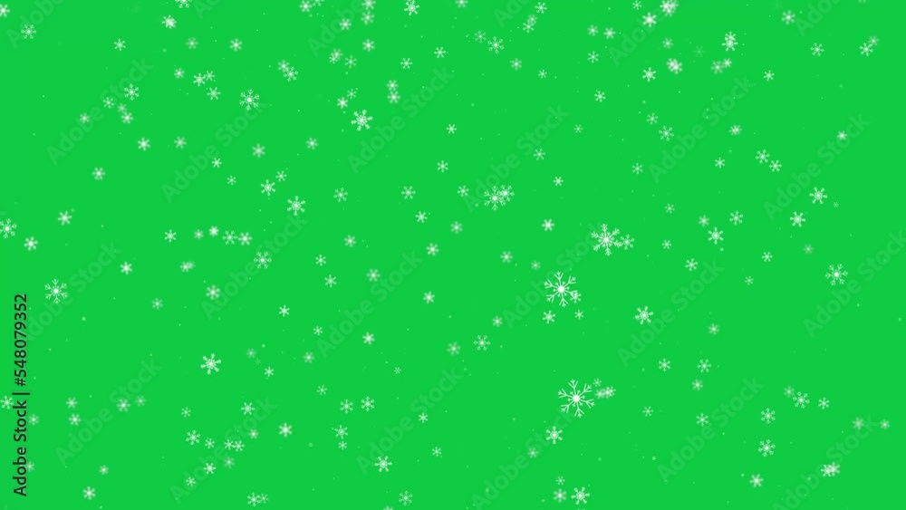 4k loop falling snow flakes on green screen background, new year and Christmas design element, winter seamless background 