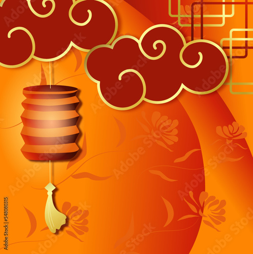hanging chinese lantern on floral background