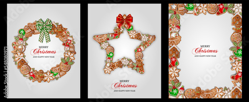 Print op canvas set of christmas cards with gingerbread cookies