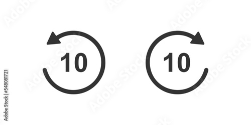 10 second rewind and fast forward icons with circle arrows. Round repeat and next buttons isolated on white background. Audio or video player playback elements. Vector graphic illustration