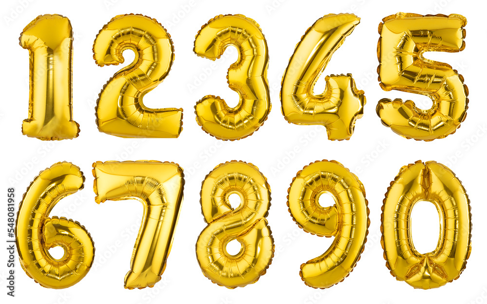 design element. golden balloons numbers 0-9 Isolated on white background
