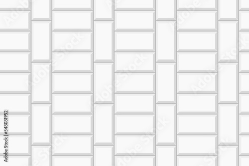 White basket weave tile seamless pattern. Sidewalk texture. Stone or ceramic brick wall background. Bathroom, shower or toilet floor. Kitchen backsplash mosaic layout. Vector flat illustration