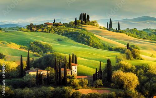 Obraz na płótnie Beautiful and miraculous colors of spring panorama landscape of Tuscany, Italy