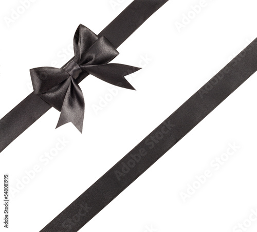 black ribbon with bow isolated on white background