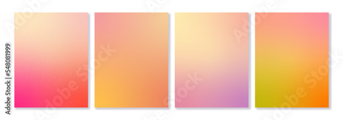 Set of 4 vector grainy gradient backgrounds in red and yellow colors. For covers, wallpapers, branding, social media and many other projects. You can use the grainy texture for each background. © Olga