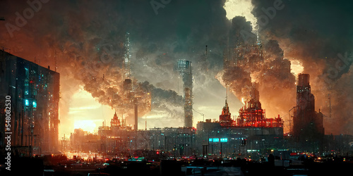 futusitic dystopian apocalyptic nuclear power station as panorama header background