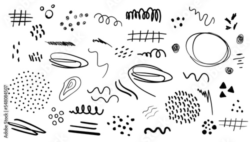 Set of modern abstract elements, minimal design. Vector hand drawn illustration. Clipart set in doodle style.  © YUSI_DESIGN