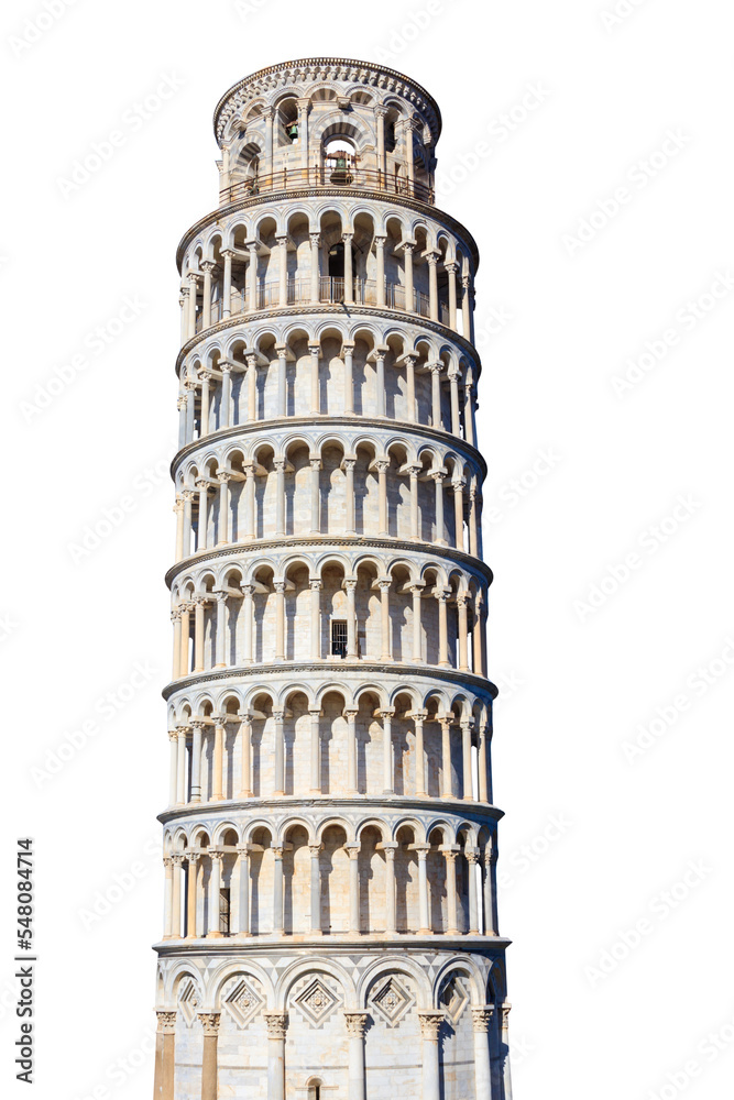 Leaning tower of Pisa isolated on white background