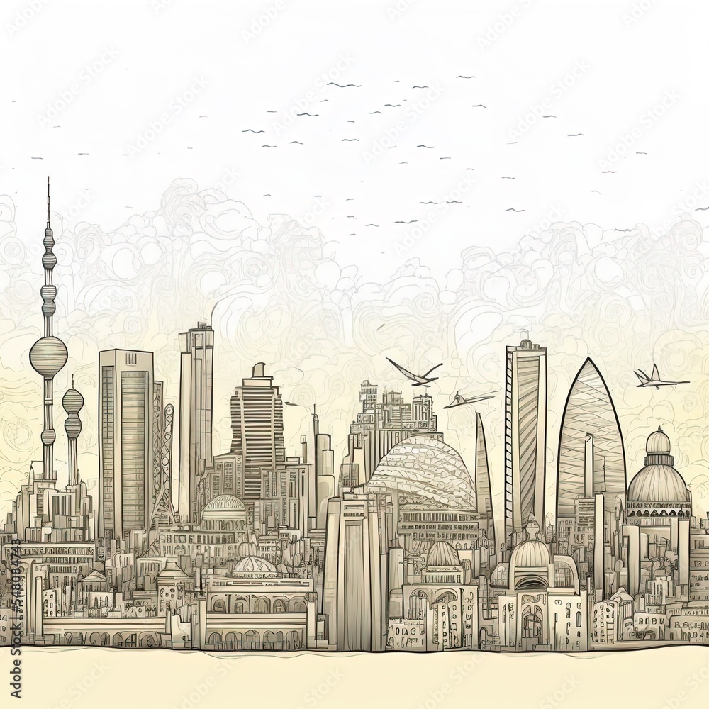 Hand drawn composition with cairo's skyline