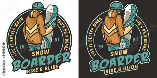 Snowboarder on a snowy mountain. Winter season extreme sport. Emblem about snowboarding