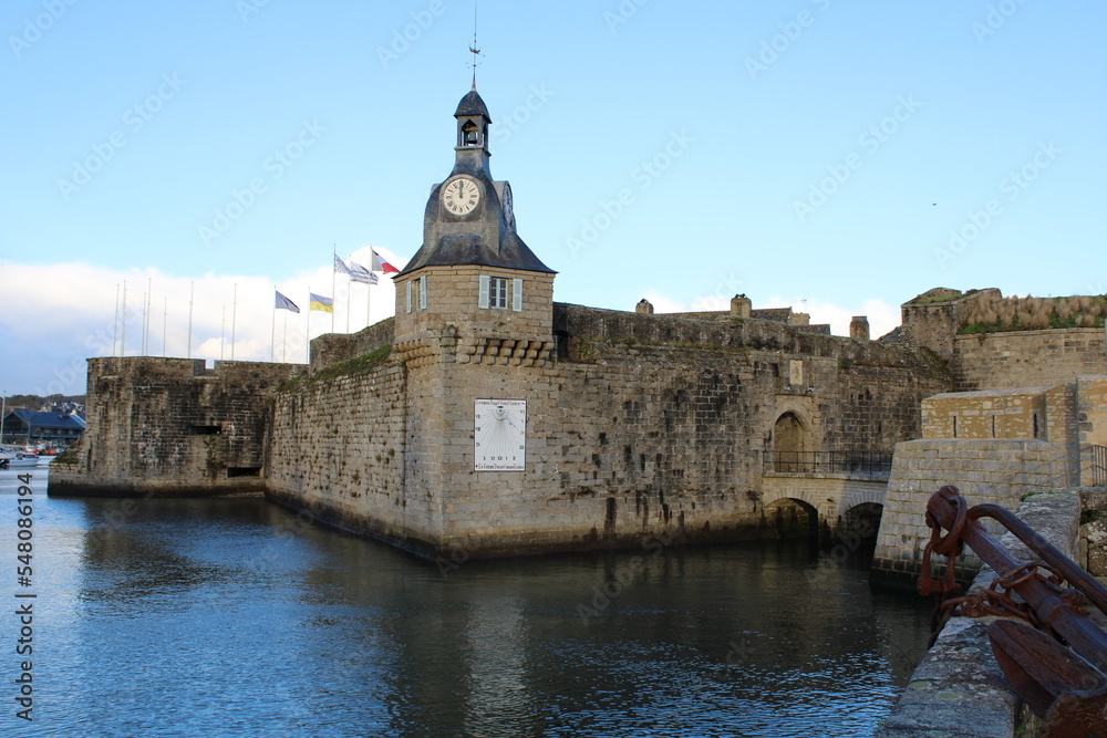 Beautiful view from the entrance to the medieval Ville Close de Concarneau, Bretagne, France.