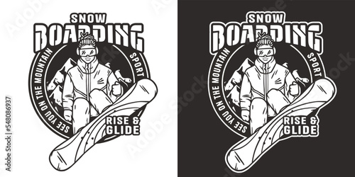 Snowboarder on a snowy mountain. Winter season extreme sport. Emblem about snowboarding