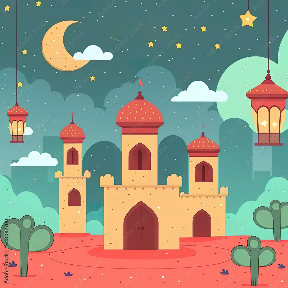 Fototapeta premium Flat ramadan kareem illustration