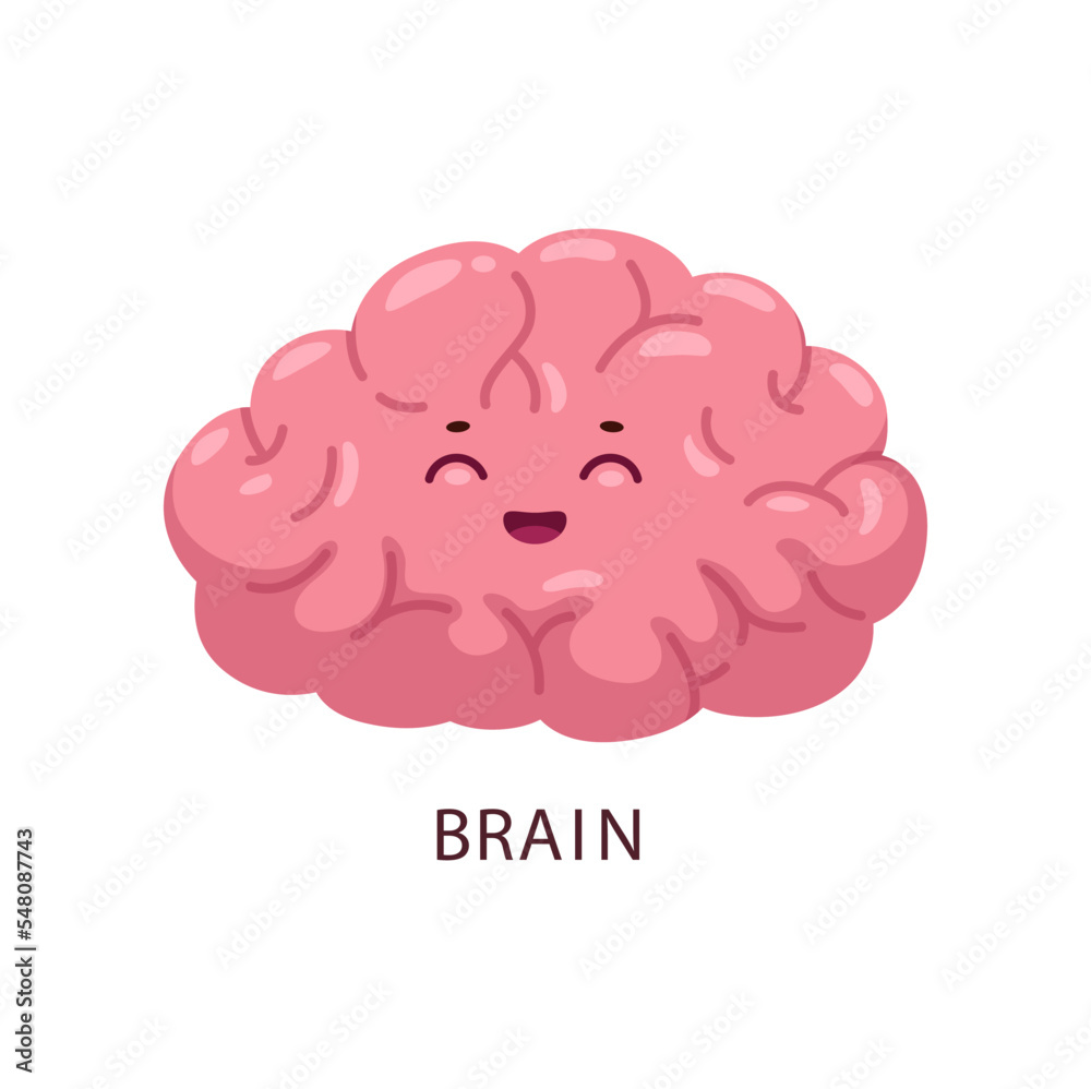 Cartoon brain human body organ character. Nervous system anatomy vector personage, cute and smart mind with happy smiling face. Healthcare, neurology medicine and education cartoon emoji Cartoon brain human body organ character. Nervous system anatomy vector personage, cute and smart mind with happy smiling face. Healthcare, neurology medicine and education cartoon emoji