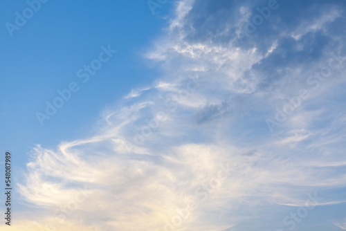 Fototapeta Naklejka Na Ścianę i Meble -  Cirrus clouds moving over the blue sky . Morning heaven with  cirrus