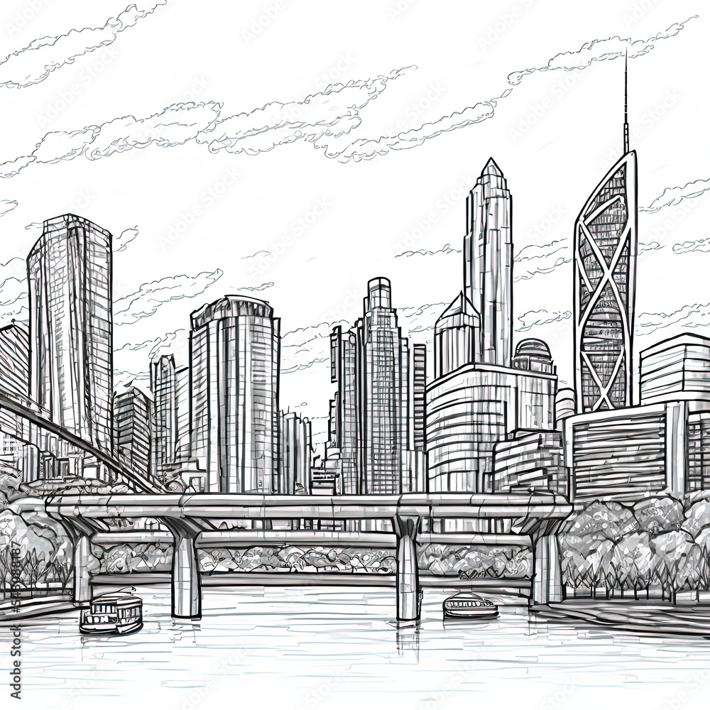 Hand draw city skyline sketch