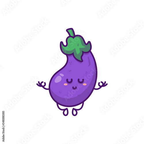 Cute funny happy smiling funny eggplant isolated on white background. Vector flat cartoon eggplant character icon design collection.