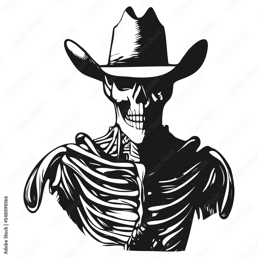 cowboy-skull-hand-drawn-vector-black-and-white-clip-art-stock-vector
