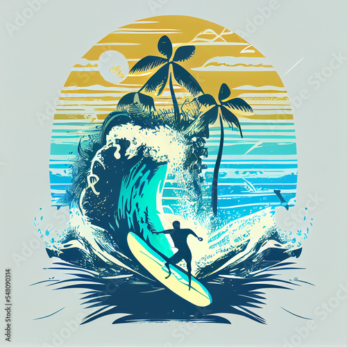Surf, Beach, Palm, Relax, Vector, Illustration
