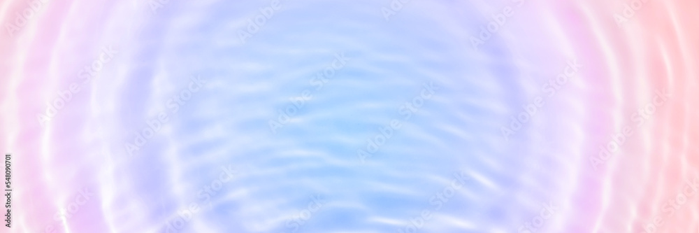 Serum or water texture close up. Blue, purple and pink gradient liquid gel background. Transparent beauty skincare sample. Water clear transparent background. Long banner with copy space.