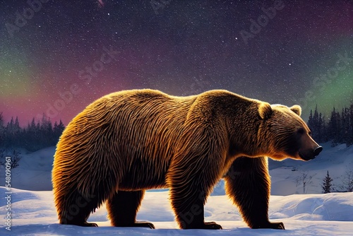 Brown bear in winter. AI generated art illustration. photo