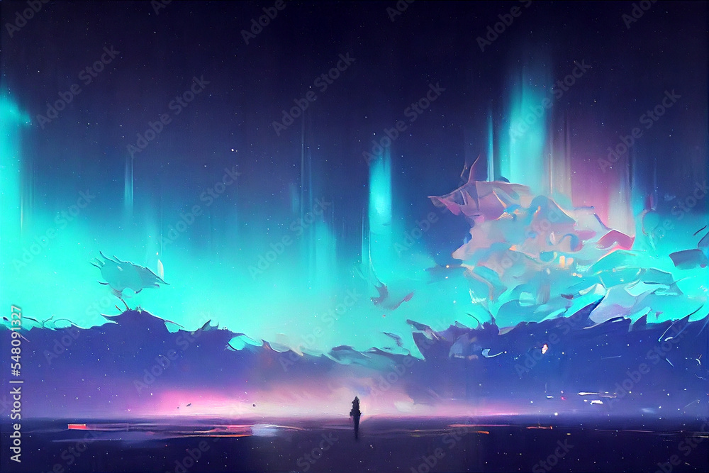 aurora borealis over the lake digital art